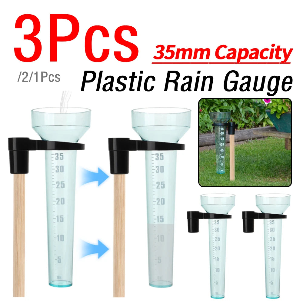 1-3Pcs Plastic Rain Gauge Plastic Rainfall Gauge with 35mm Capacity Rain Measurement Device for Lawn Farm Garden SettingsOutdoor