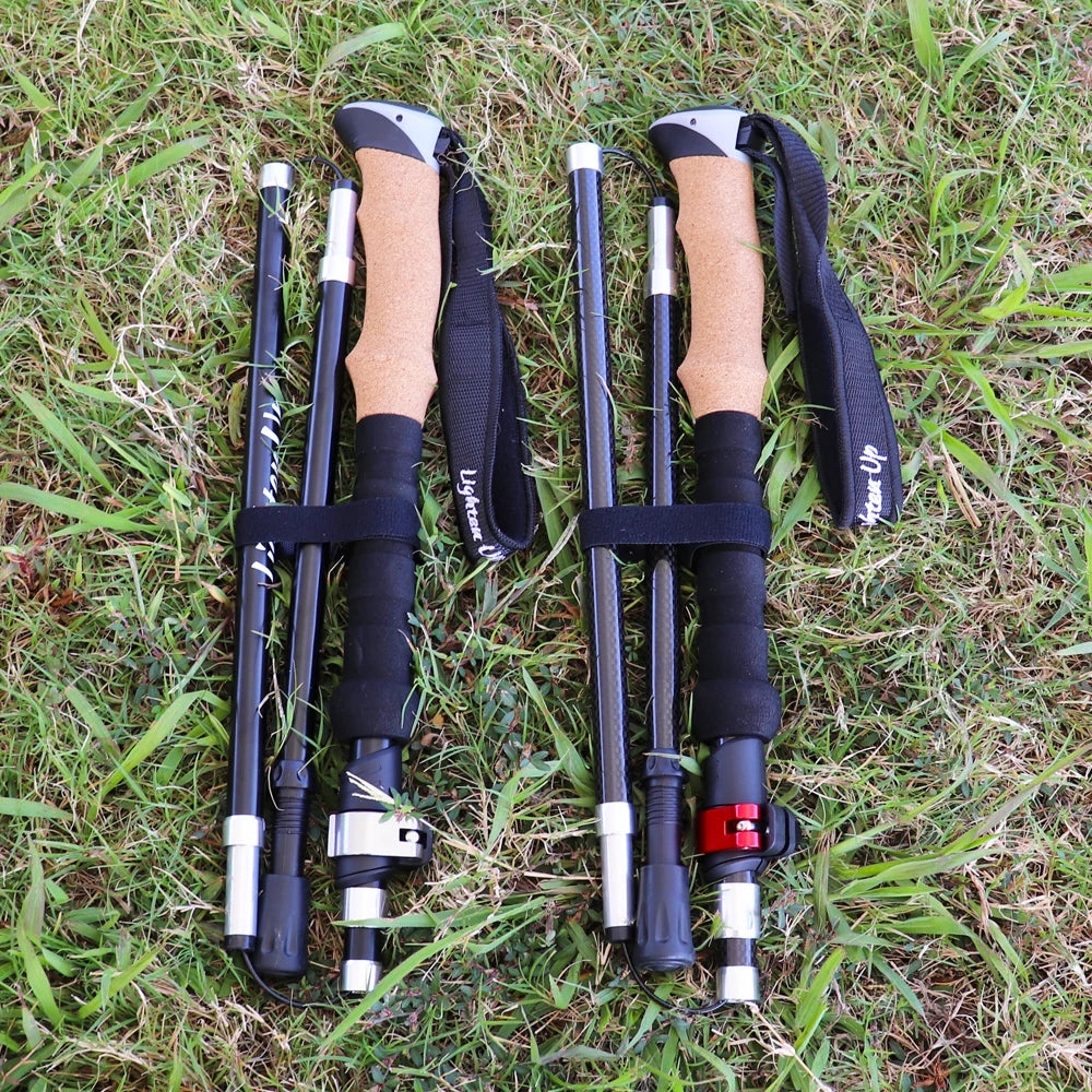 LIGHTENUP 2pcs Carbon Fiber Aluminium Climbing Sticks Outdoor Ultralight Adjustable Trekking Poles Hiking Portable Telescopic St