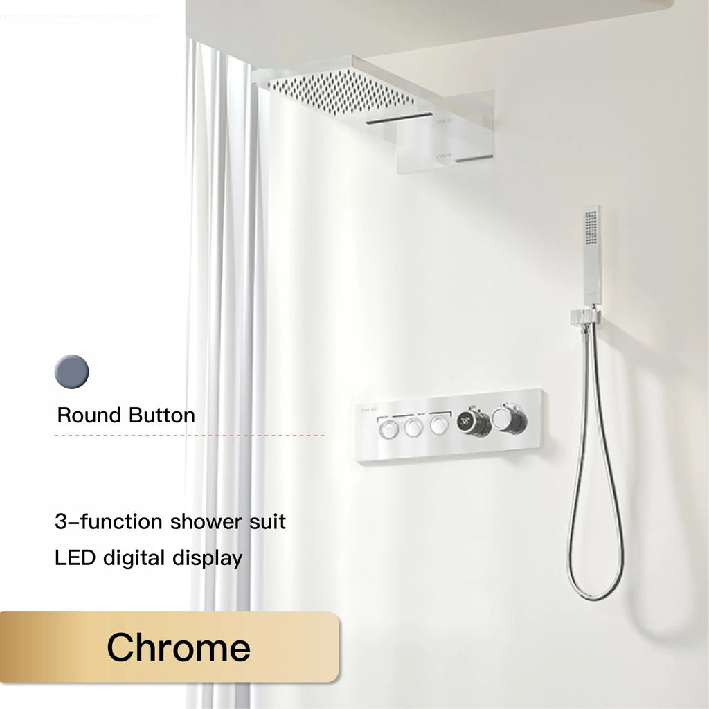 Luxury Black Brass Shower System Wall-Mounted LED Digital Display Design Cold & Hot Dual-Control 4-Function Ceiling Shower Tap