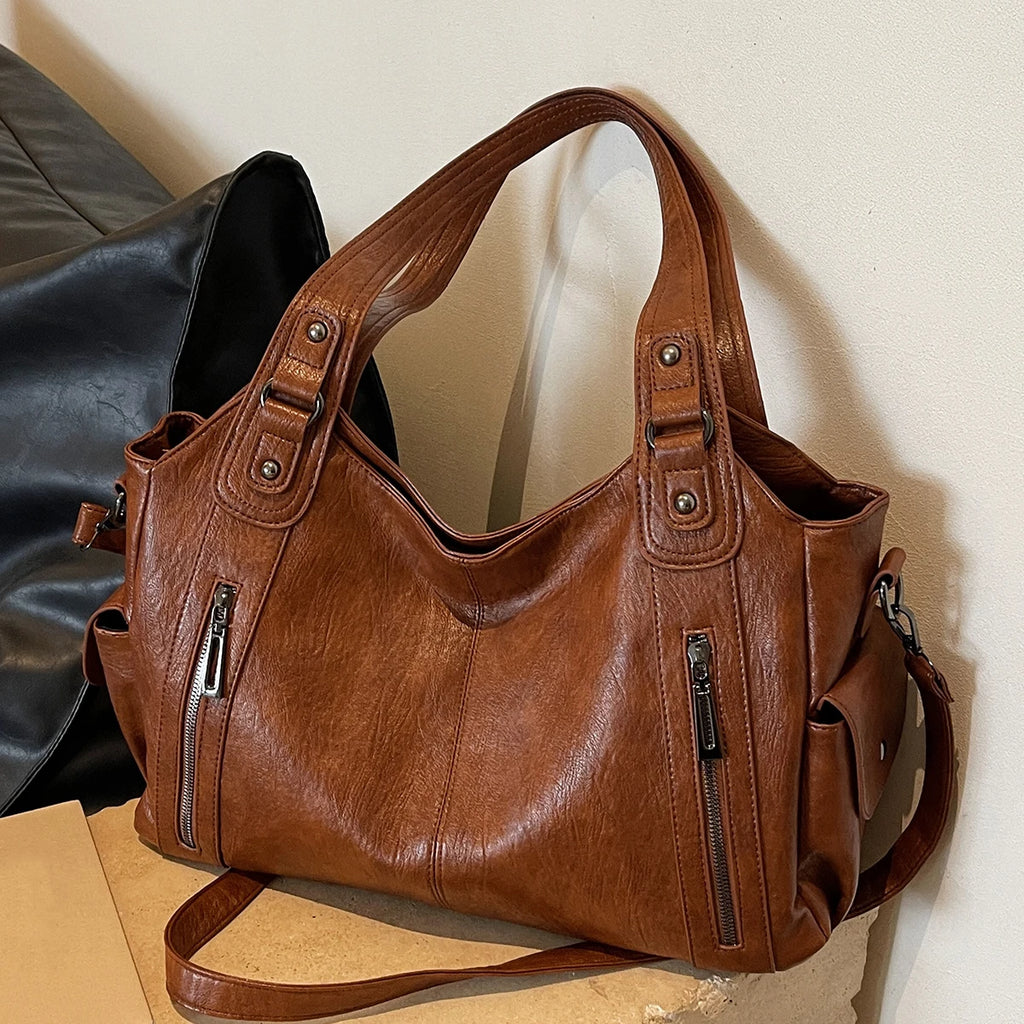 Solid color large capacity women's shoulder bag fashionable simple hand-held tote bag commuter personality messenger bag