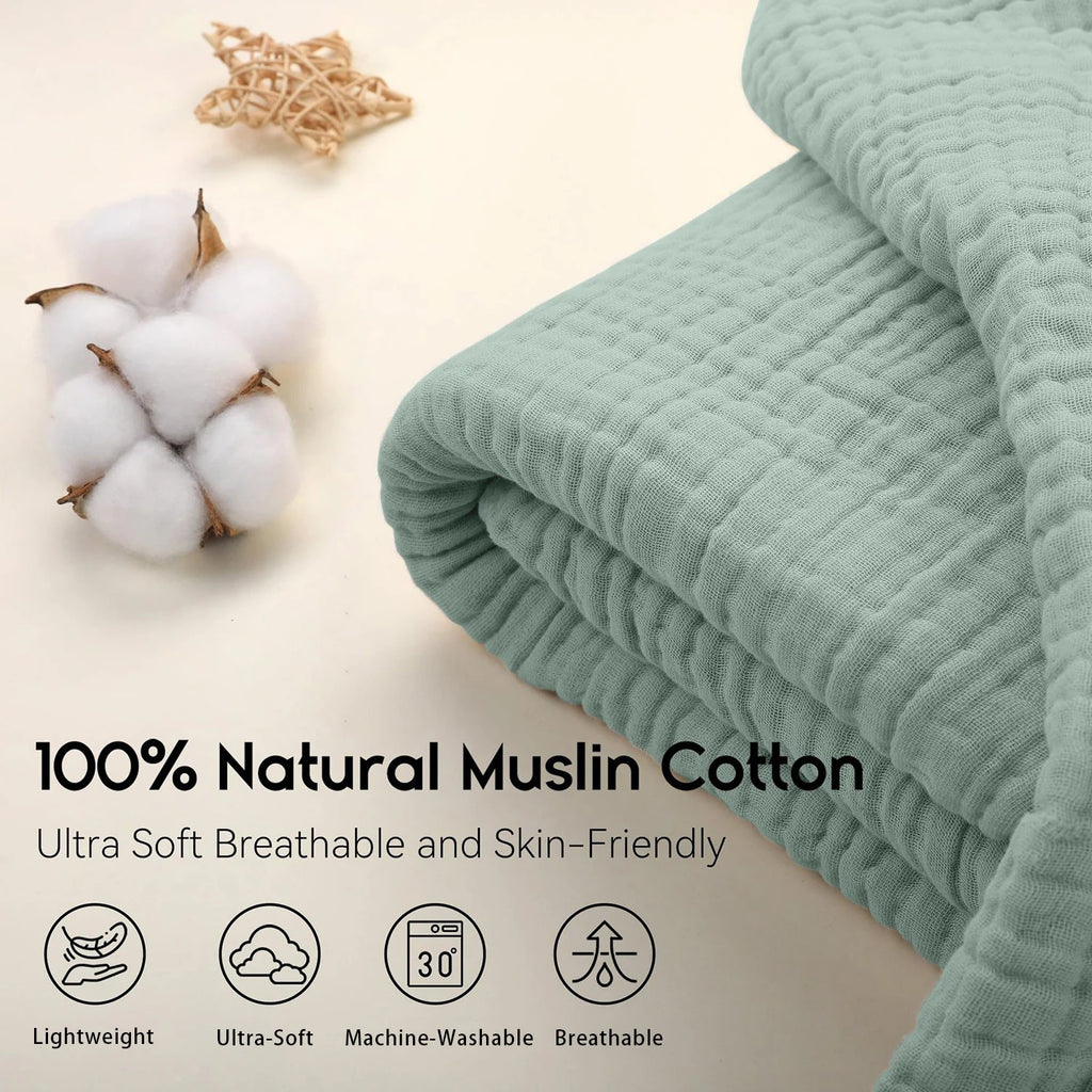 Battilo 100% Cotton Muslin Throw Blanket for Sofa 6-Layer Lightweight Breathable Boho Throws for Couch Bed Large Summer Blanket