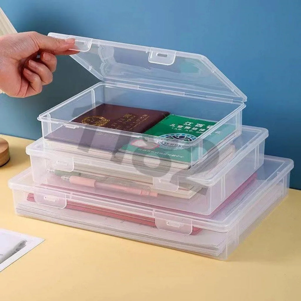 Stackable Clear A4 Document Storage Box Latch Lid Plastic Desktop Organizer Home Office Certificate Paper File Protection Holder
