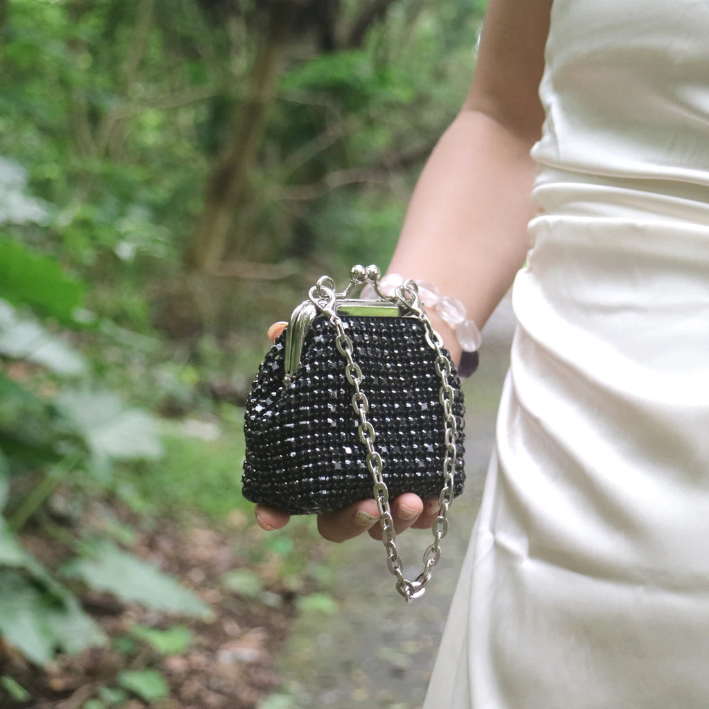 Mini Small Bag Shiny Rhinestone Coin Purse Short Chain Coin Bag handmade Small Card Bag handmade Woman's purse handmade bag