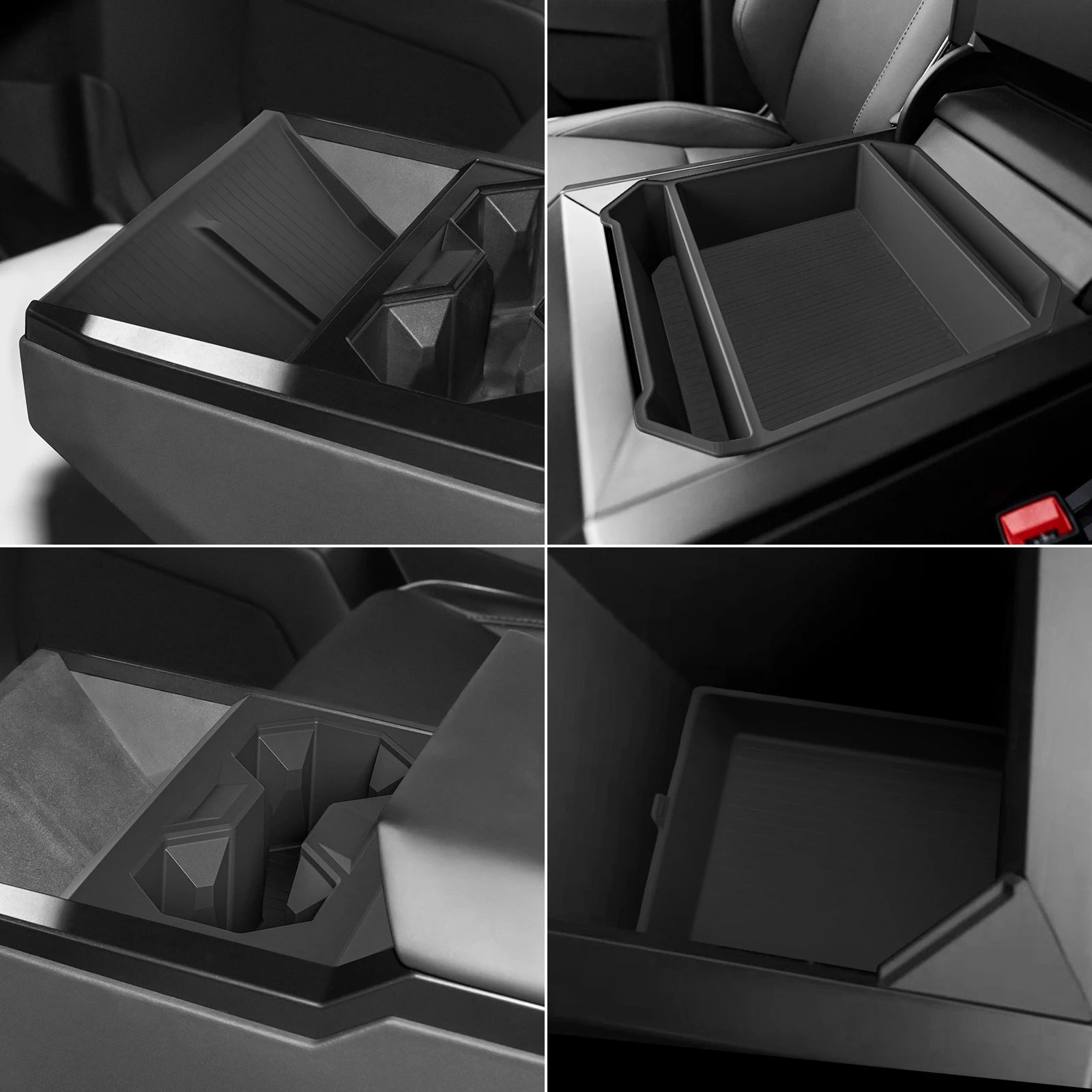 LUCKEASY for Tesla Cybertruck 2024-2026 Car Storage Box Kit Center Console Cup Holder Wireless Anti-slip Mat Accessories 4Pcs