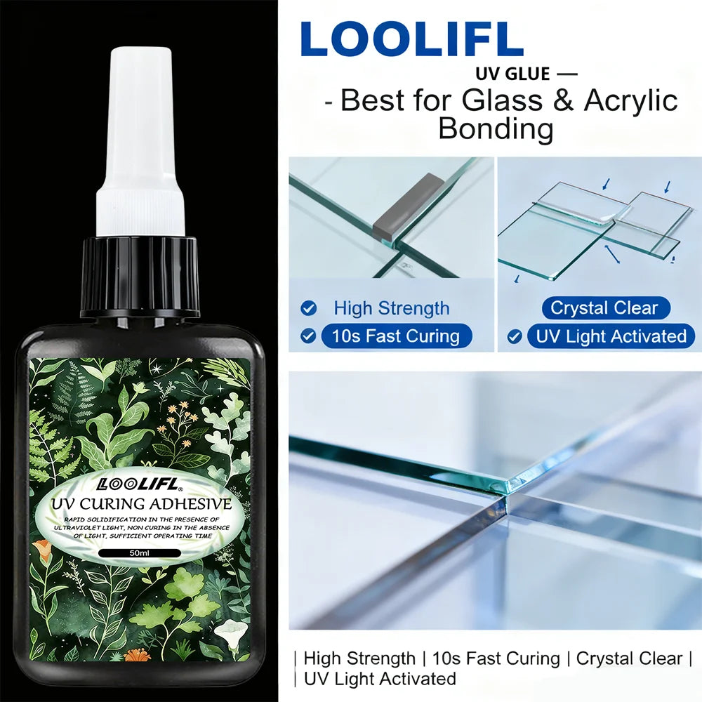 LOOLIFL UV Glue Kit 3 Bottles High Transparent Ultraviolet Cure Adhesive for Crafts Jewelry Glass Repair