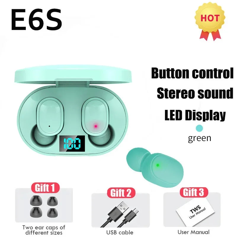 2026 Hot TWS E6S Fone Bluetooth Earphones Wireless Bluetooth Headset Noise Cancelling Headset With Microphone Headphones