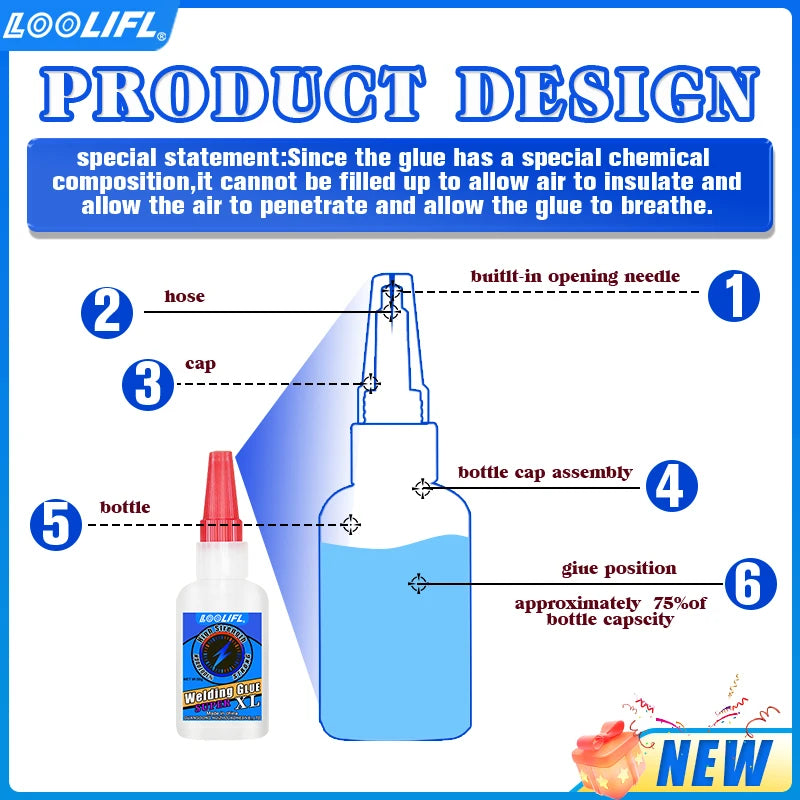LOOLIFL 50g Transparent High-Strength Super Glue - Oil-Based Instant Repair Glue, Trace-Free & Fast-Drying, Free Dropper