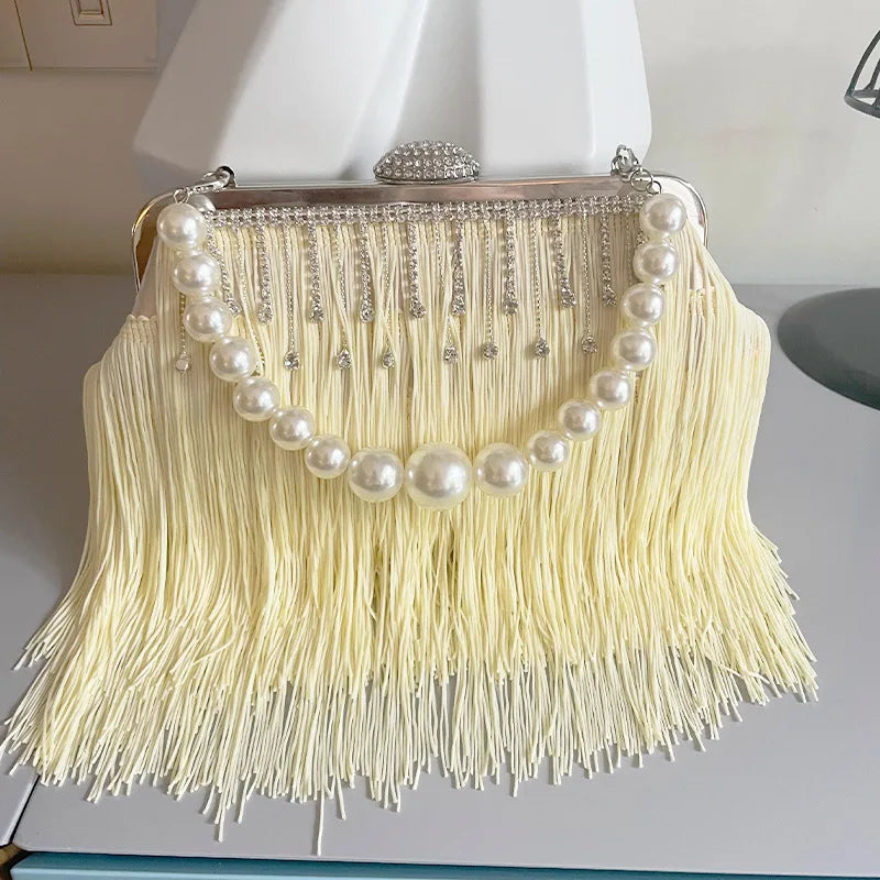 Fashionable Tassels Evening Bags Women's Elegant Handbag Single Shoulder Crossbody Bag Evening Wear Ladies Solid Color Bolsos