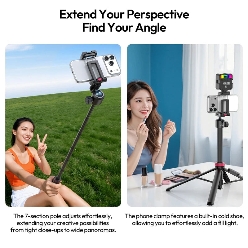 Ulanzi MT-44 B 2-in-1 Selfie Stick Tripod for Camera Smartphones Dual-Camera Shooting Portable Selfie Tripod for Outdoor Trave