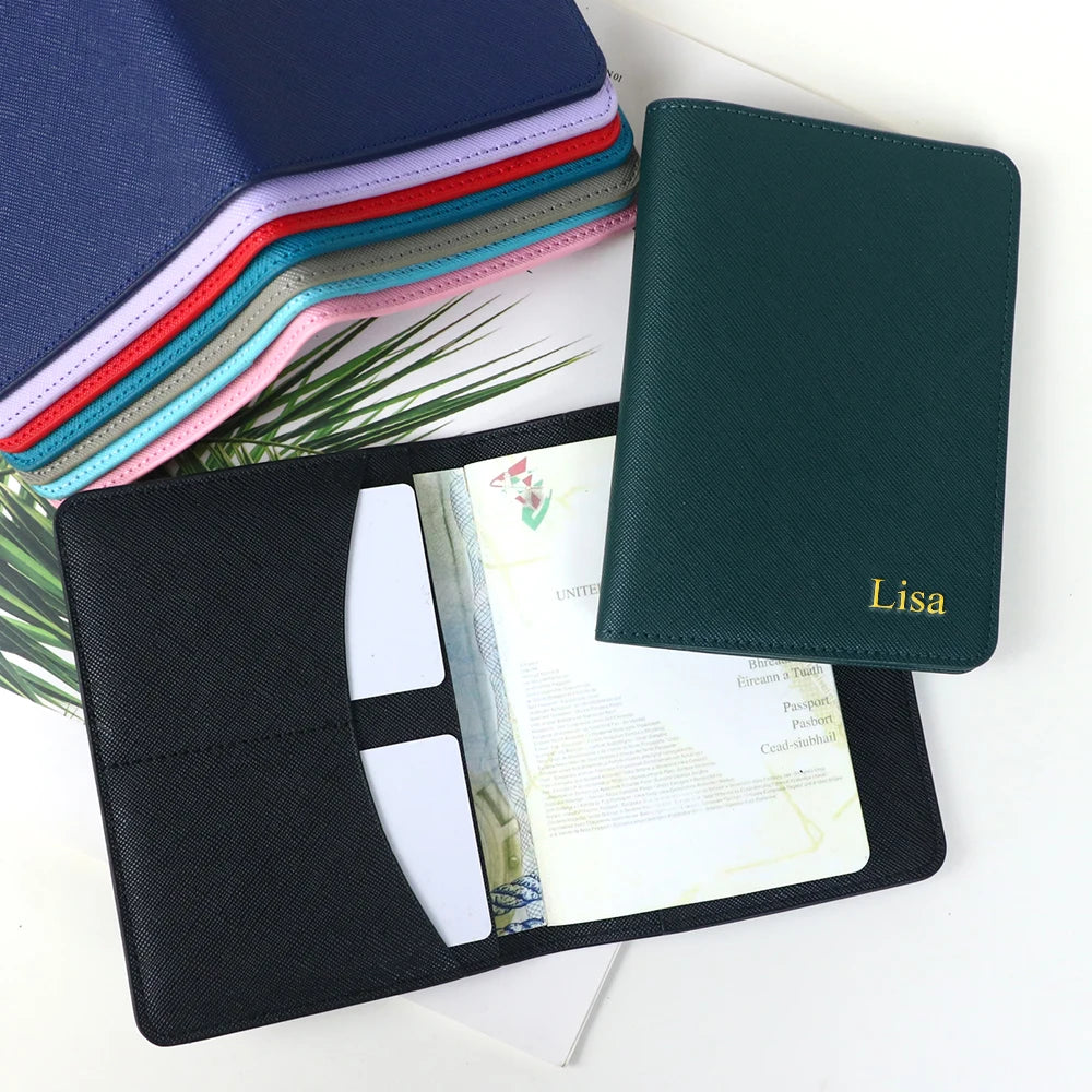 Customized name cross-pattern leather passport bag for travel, passport ticket folder, PU passport bag, luggage tag gift box set