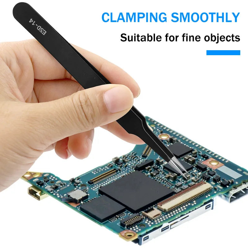 Hand tools Industrial Tweezers Anti-static ESD Stainless Steel Precision Curved Straight Tweezers Repair Maintenance Tools