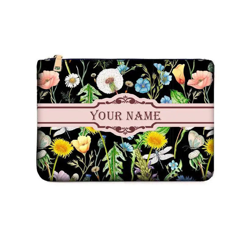 Graceful Customizable Name Women's Canvas Clutch Makeup Bag Purse Party Weekend Vacation Travel Cosmetic Bag Mobile Pouch Wallet