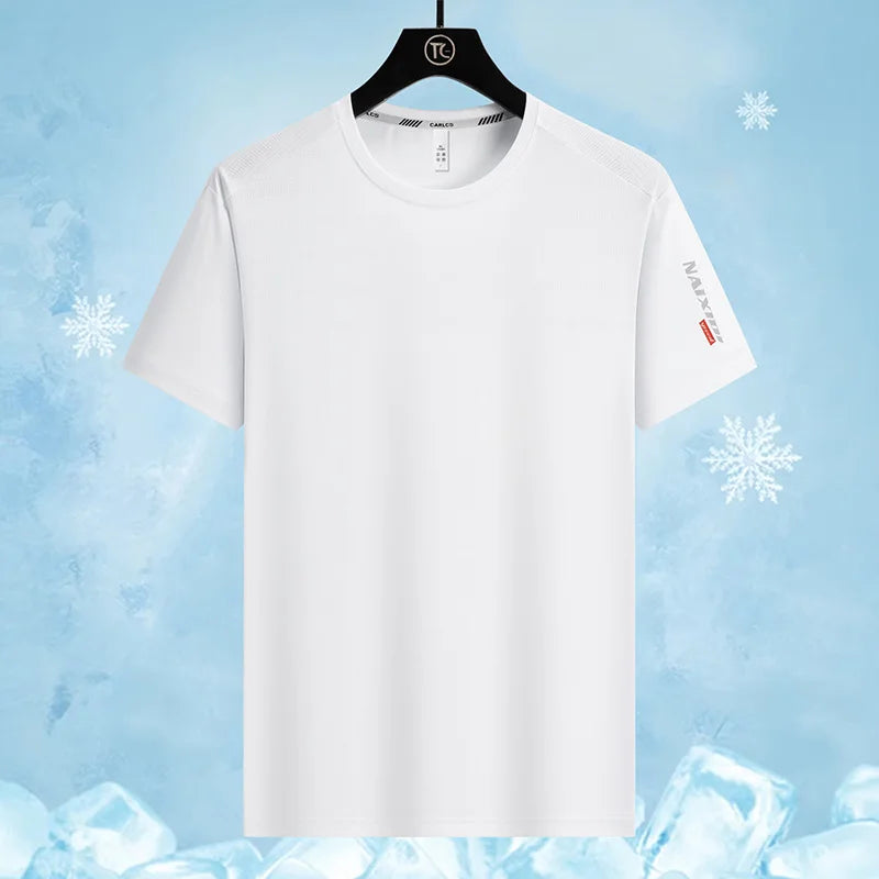 Summer Outdoor Mountaineering Hiking Sweat Absorbing Quick Drying Ice Silk T-shirt Fashion Trend Round Neck Short Sleeve T-shirt