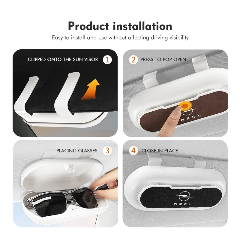 For Opel Car Sunglasses Case ABS Suede Sun Visor Mount Glasses Storage Box Vectra Zafira Meriva Mokka Grandland Vivaro Antara