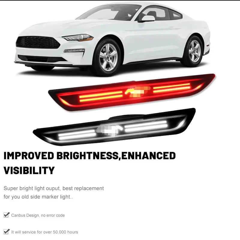 2Pcs Car Rear Red Sidemarker Lamps for Ford Mustang 2015 2016 2017 2018 2019 2020 2021 2022 LED Fender Side Marker Lights