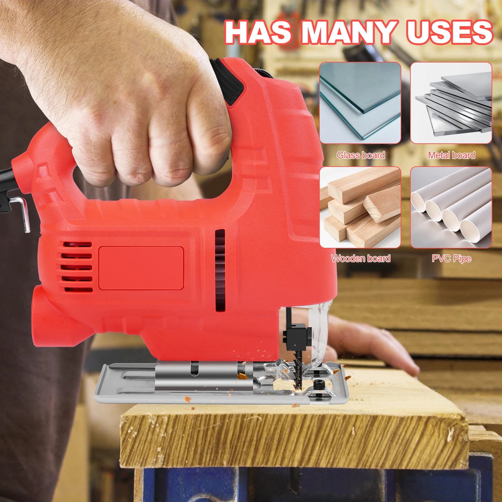 800W Jig Saw 6 Speed Adjustable Multifunctional Electric Jigsaw Woodworking Power Tool Enlarge the bottom plate US 110V