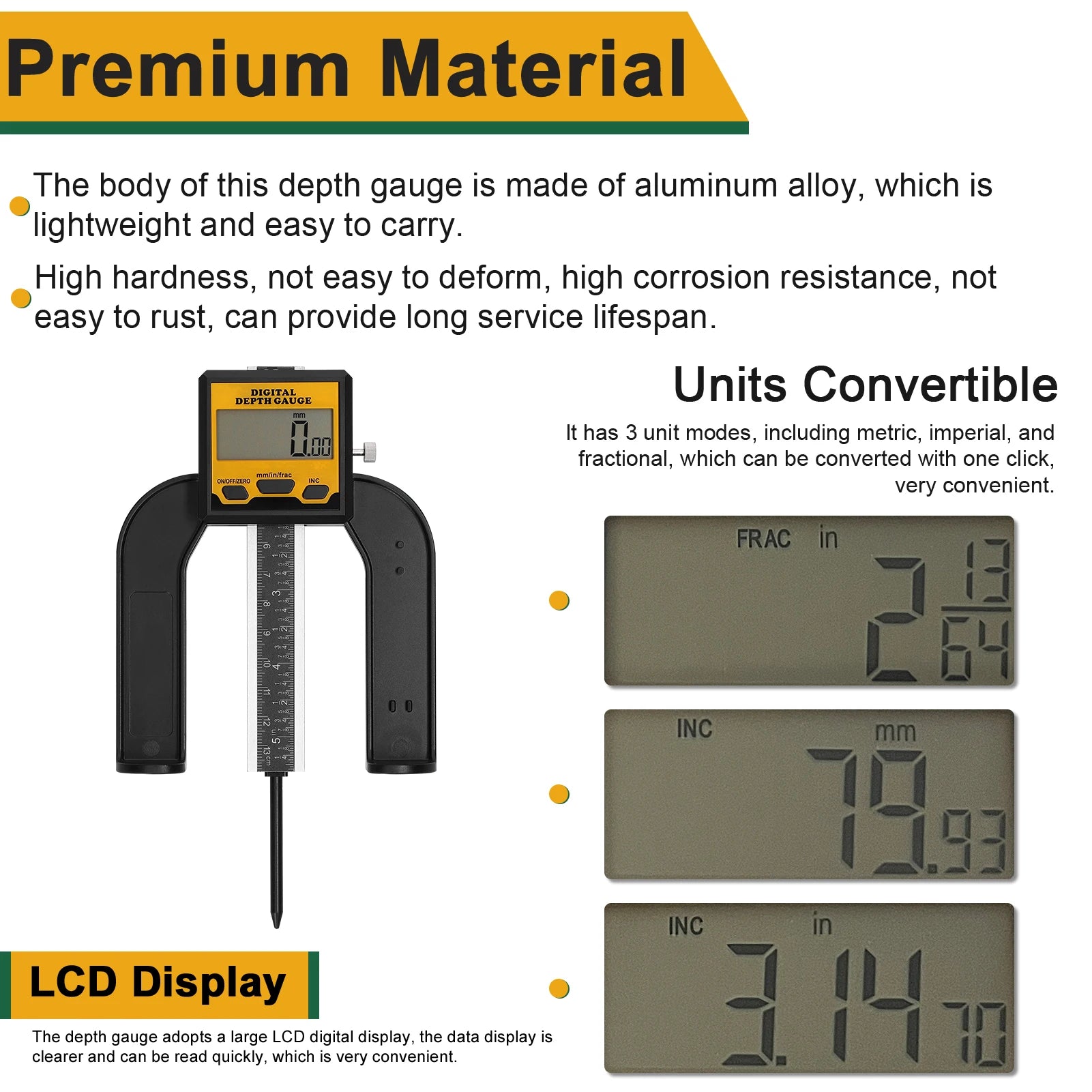 0-80mm Digital Depth Ruler Tablesaw Height Ruler with Magnetic Bottom 3 Units Vernier Caliper Woodworking Height Depth Gauge
