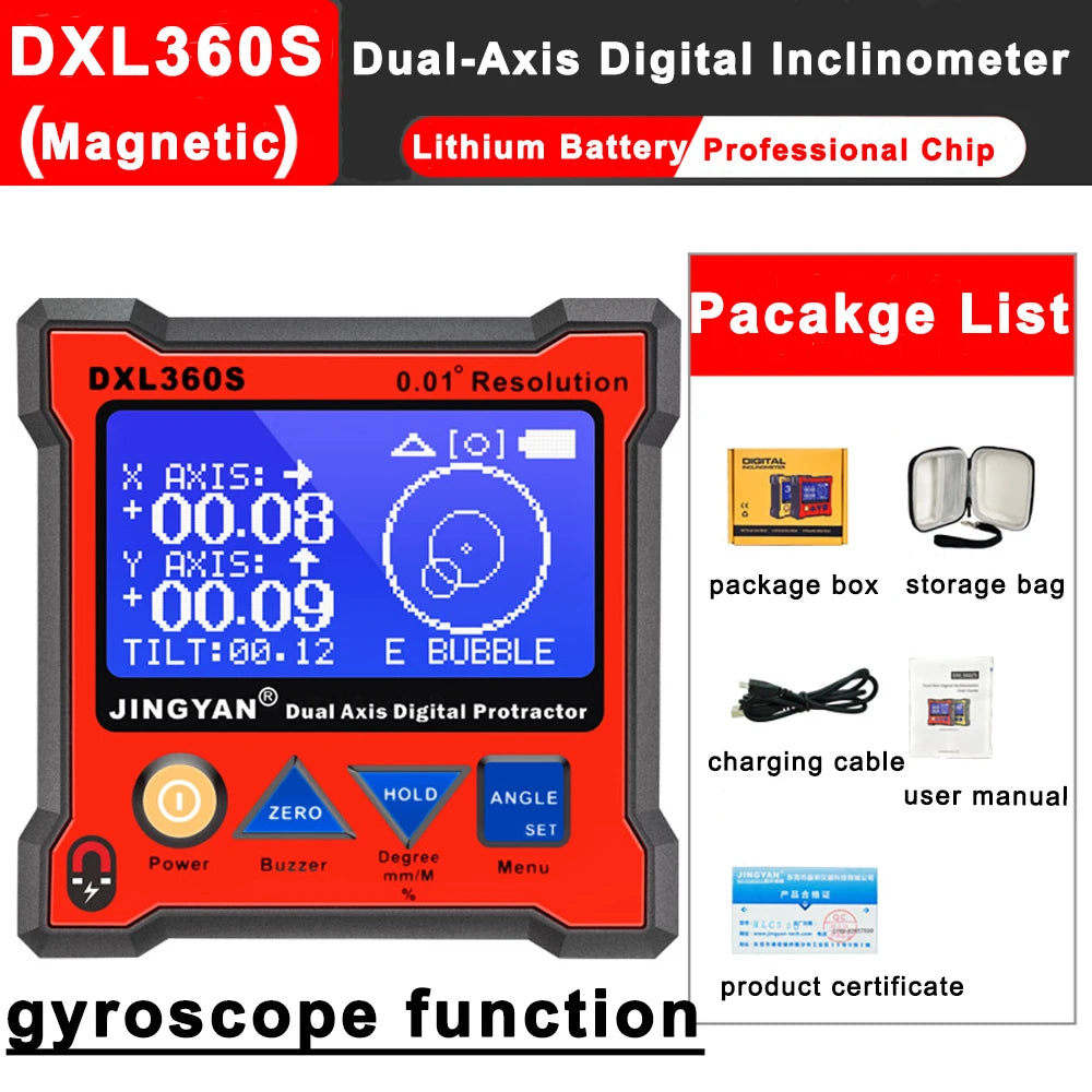 Professional Tools Dual-axis Inclinometer Digital Display Level Gauge Angle Finder Protractor Tool Angle Meter Level Box DXL360S