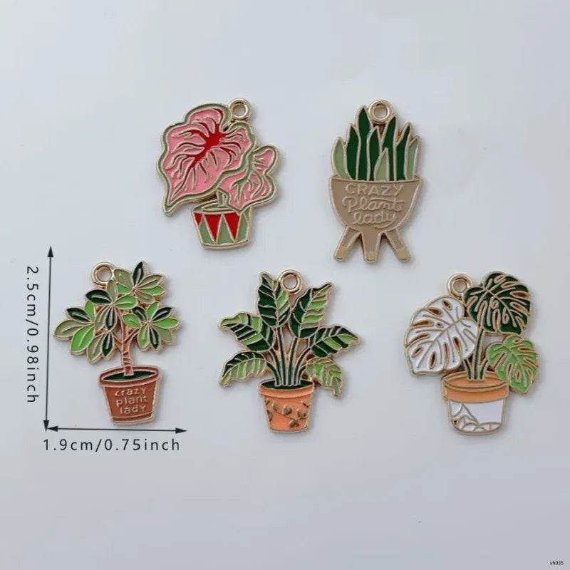 10pcs Women's Potted Plants Enamel Pendant Alloy Pendant DIY Earrings Necklace Jewelry