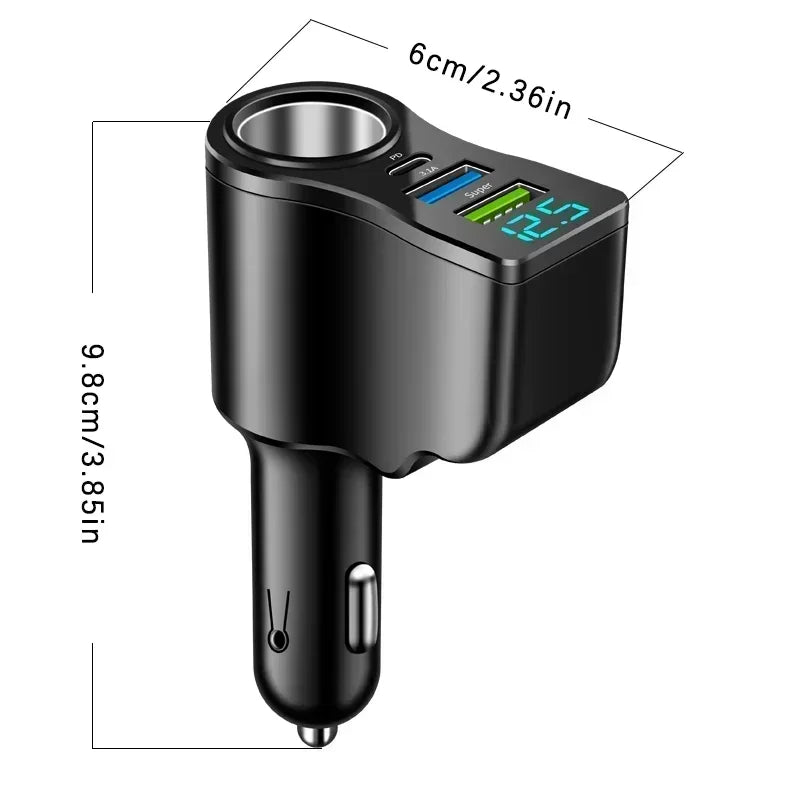 Type C Car Charger Cigarette Lighter Adapter Fast Charging LED Digital Display For IPhone Samsung Xiaomi Huawei Charger