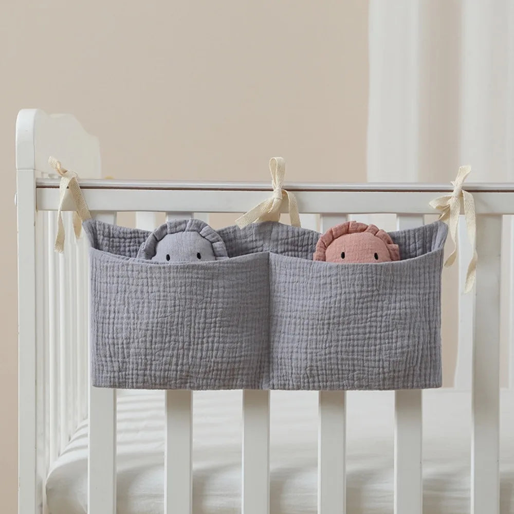 Space Saving Cotton Crib Storage Bag Large Capacity Dual-pocket Diaper Storage Bag Portable Stuff Organizer Stroller