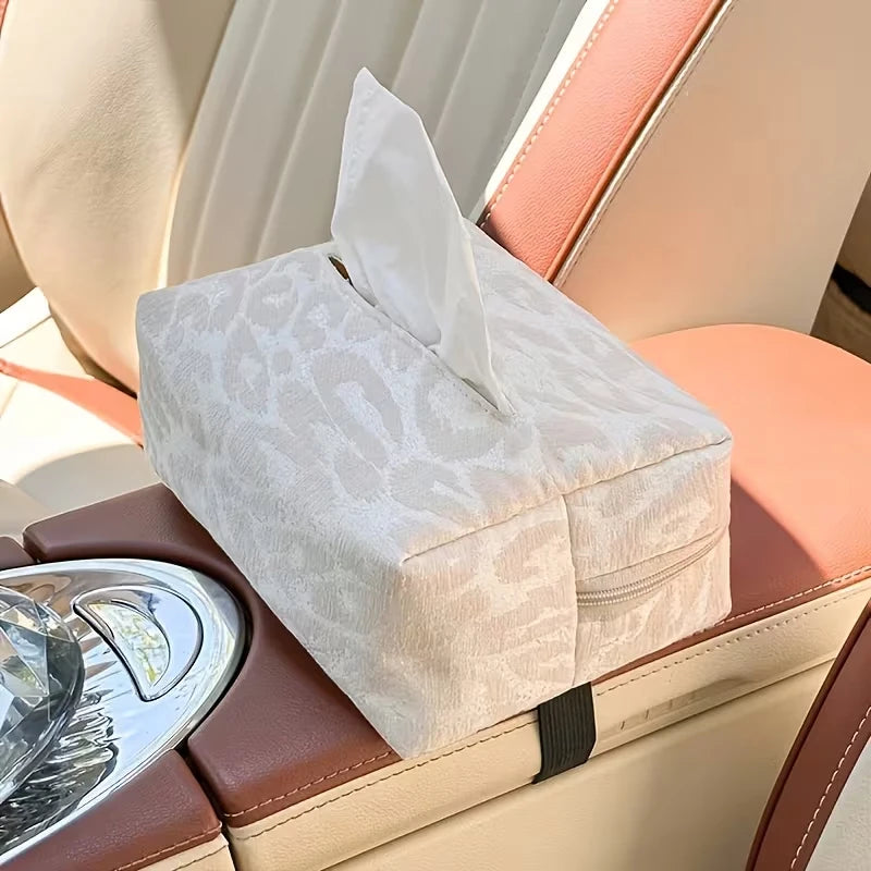 1pc Car Supplies Black/Pink/Beige Car Tissue Box Leopard Print Car Seat Back Paper Box Cute High-End Car Tissue Bag Multifunctio