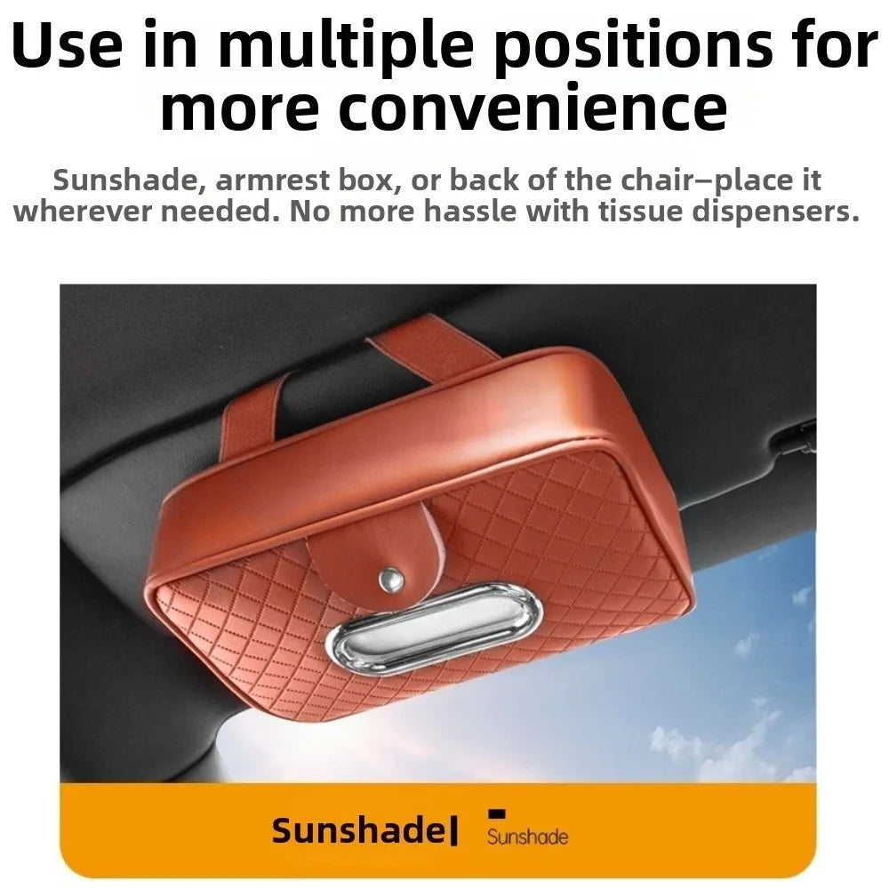 Thickened Car Visor Tissue Box Multi-Functional PU Leather Car Center Console Tissue Dispenser Space Saving with Glasses Clip