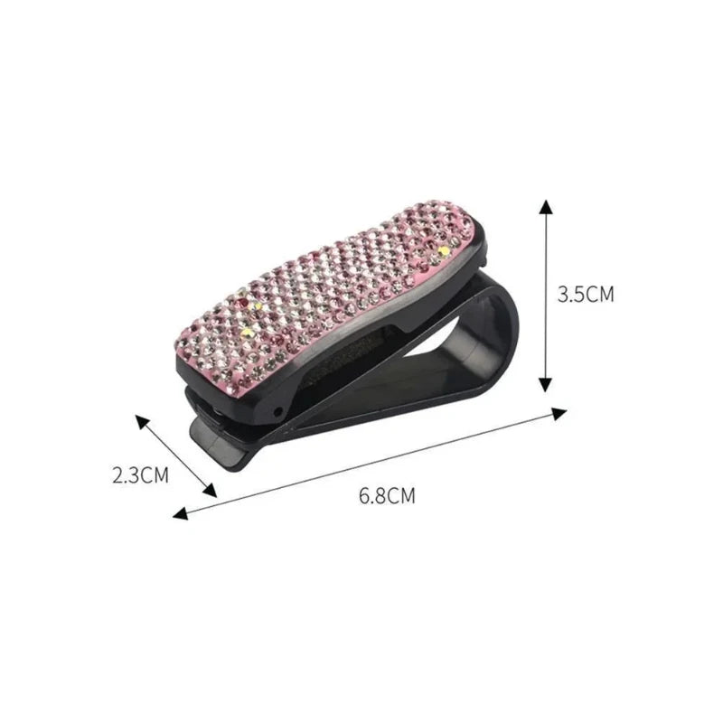 Car Visor Rhinestone Sunglasses Holder Portable Universal Myopia Glasses Holder Multi-function Ticket Holder Car Accessories