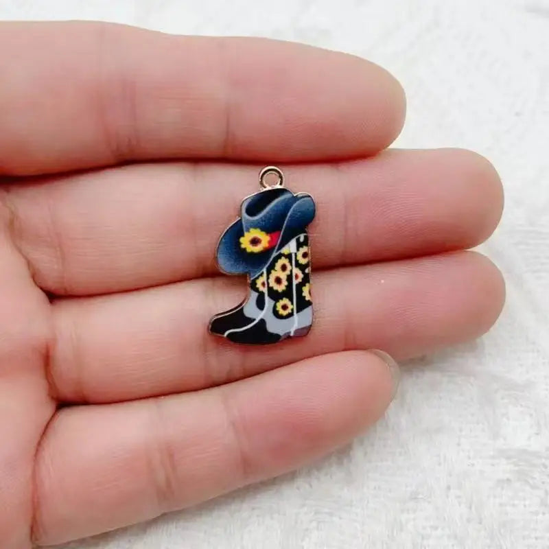 12pcs Western Cowboy Boots Hat Pendant DIY Accessories Pendant Earrings Keychain Necklace Bracelet Accessories