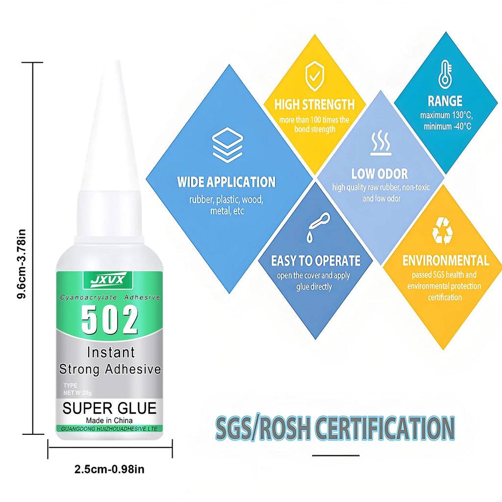 15pcs 502 Super Glue Instant Quick-drying Cyanoacrylate Transparent Adhesive Leather Rubber Wood Metal Glass Strong Bond Liquid Glass Glue High Viscosity Tool With precision dispenser 20g(0.7oz).