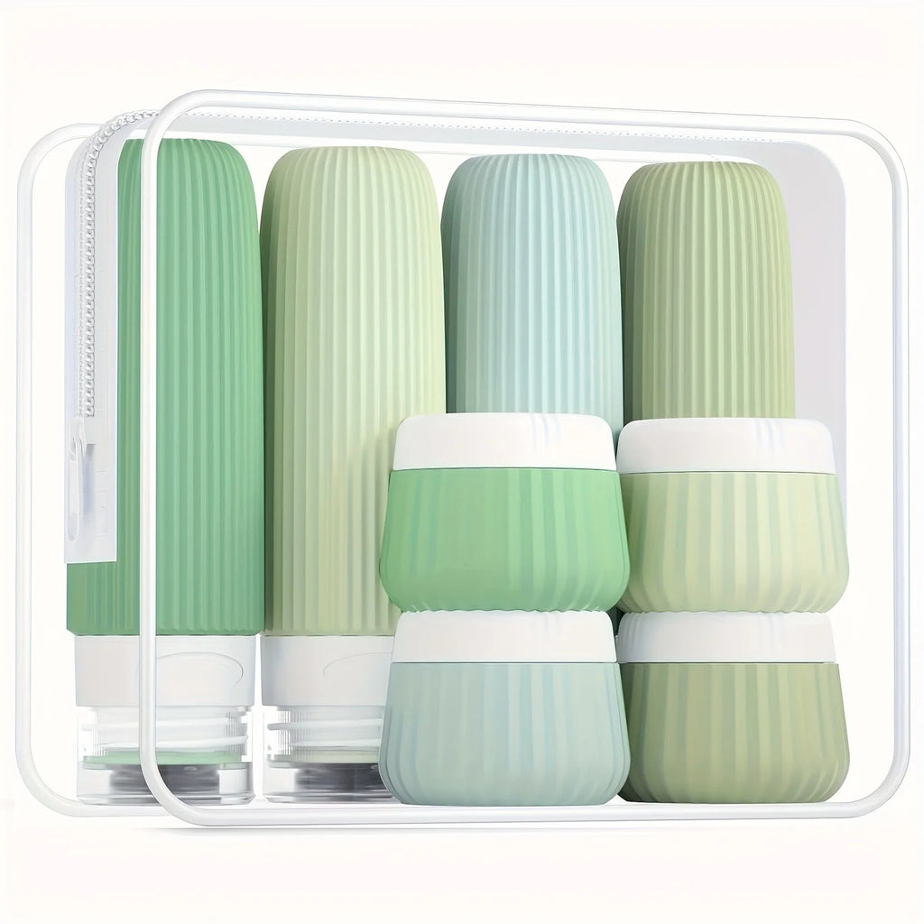 Travel Toiletry Bottles 【8Pcs】Set, 3 Ounces (about 85 Grams), Travel Toiletry Containers, Leak-Proof Squeezable Silicone Travel Essential Cream Jars. 【Travel】Seasonal and 【Ship and Plane】Travel Essentials