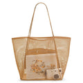 1pcs Foldable Beach Bag with Mesh Net, Women's Shoulder Bag, Essential for Outdoor Travel and Leisure Activities