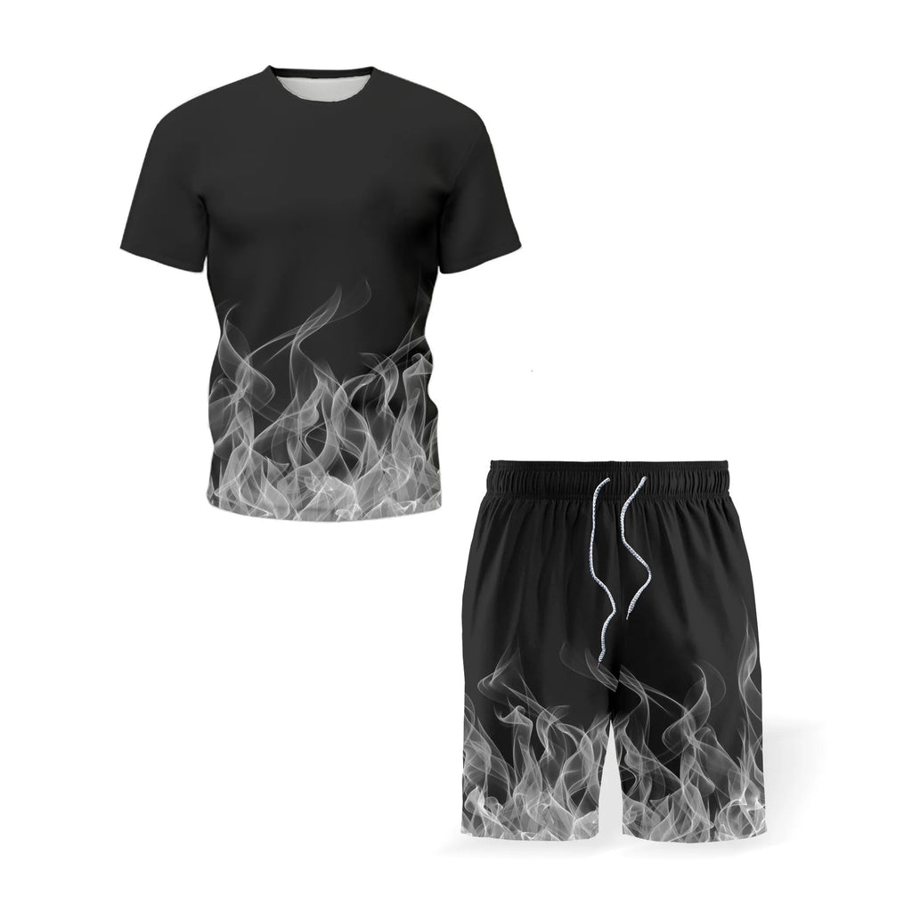 Summer Colorful Flame 3D Print Tracksuits Men Women Casual Short Sleeve T-Shirt Shorts Sets 2pcs Sportswear Suits Man's Clothing