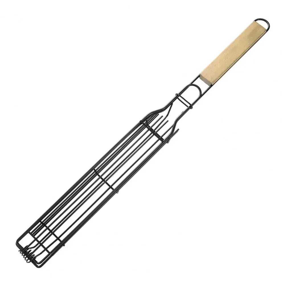 Camping Grill Grate Foldable BBQ Grill Basket Duty Non Stick Mesh Tray Wooden Handle Accessories for Sausage Fish Vegetables BBQ