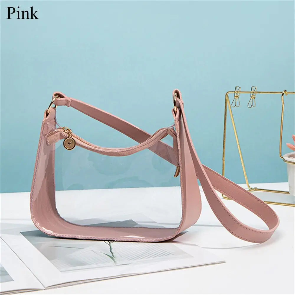 Candy Color Transparent Shoulder Bag Daily Zipper PVC Clear Jelly Bag Small Purses Women Girls