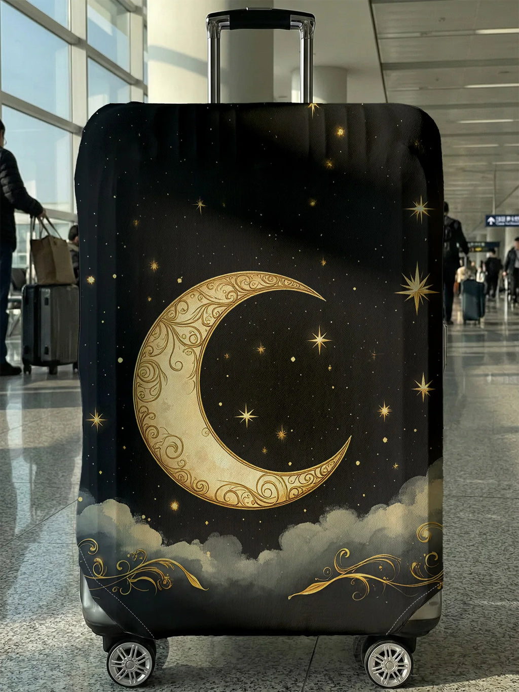 Black Gold Carved Moon Star Print Luggage Cover, Suitable for 18-32 Inch Luggage Cover, Luggage Handle Glove, Travel Accessories