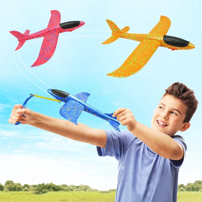 Rubber Band Launch Foam Airplanes 13.5" Throwing Plane Glider Outdoor Catapult Slingshot Plane Toy Flying Gifts for Kids