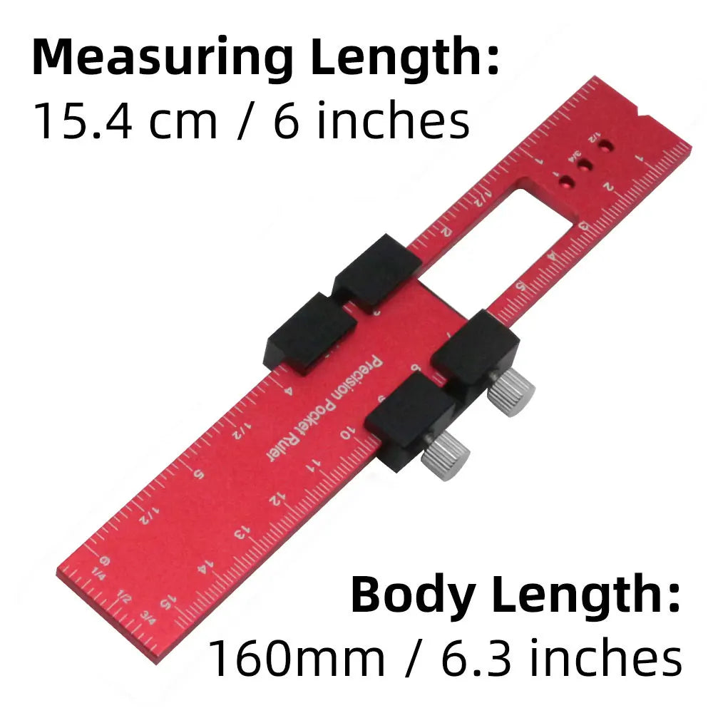 Precision Metal Slide Aluminum Alloy Pocket Ruler with Inch Metric Dual Scale for Woodworking Measurement Scribe DIY Hand Tools