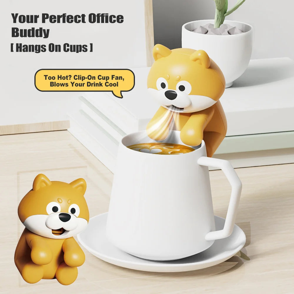 Cute Dog Clip-On Fan, Mini Cooling Fan for Baby Food & Drinks, Detachable Easy Clean, Hangs on Bowls/Cups/Laptops