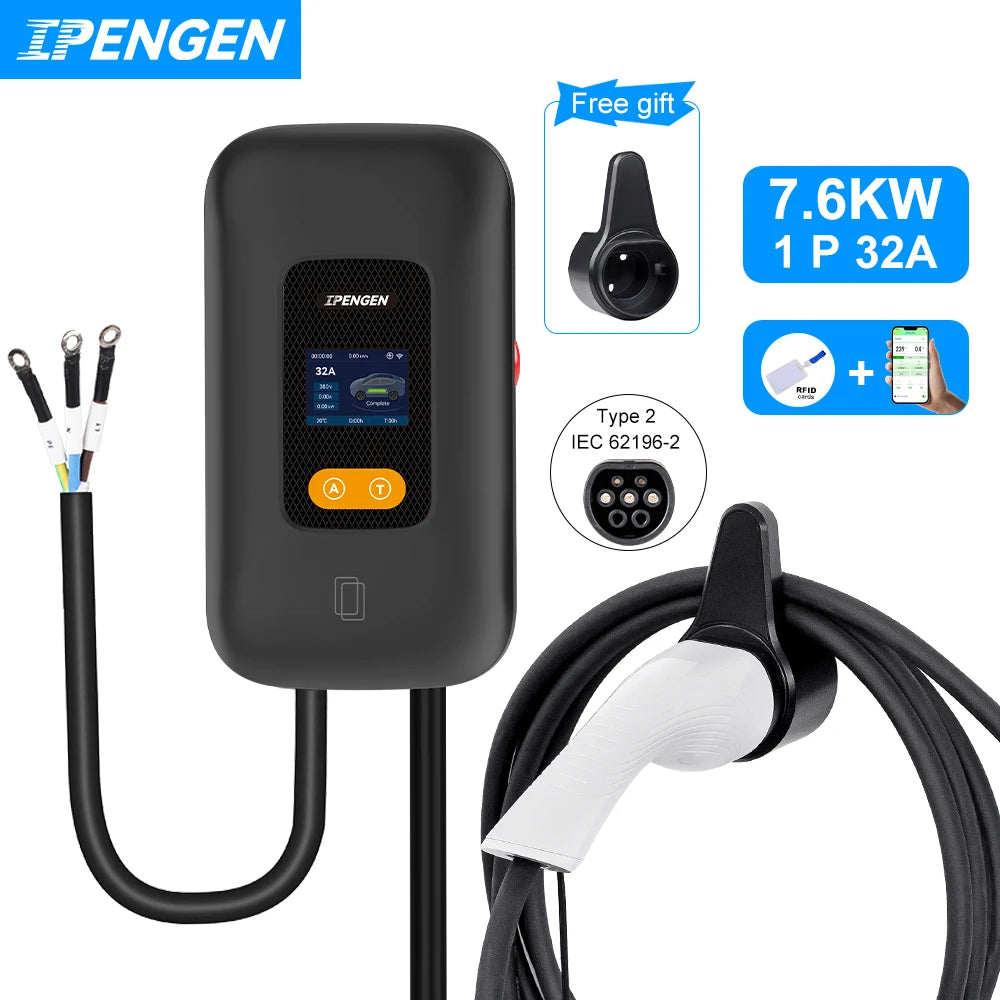 IPENGEN Type2 1 / 3Phase EV Wallbox 7.6KW / 22KW With WIFI APP Control EV Wallbox 11KW EV Wallbox Charging Station Electric Car