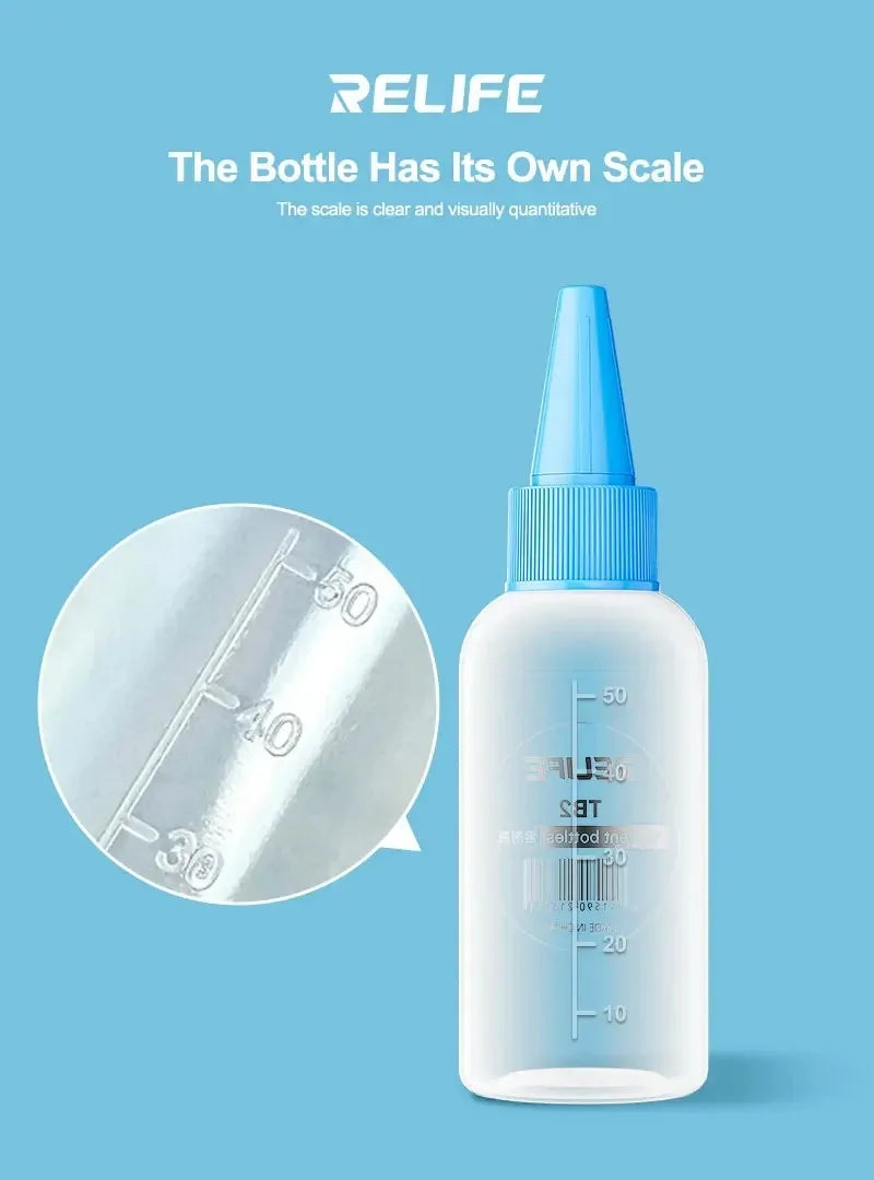 RELIFE TB2 50ML Plastic Squeeze Solvent Alcohol Rosin Solder Flux Washing Plate Water Bottle With Needle RL-054