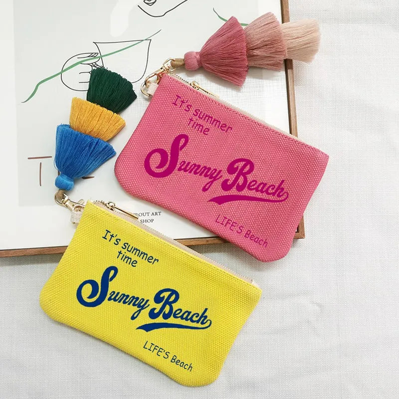 Customizable Letter Purse Leisure Personality Tassel Design Canvas Cotton Women's Clutch Office Gifts Beach Wallet iPhone Bag