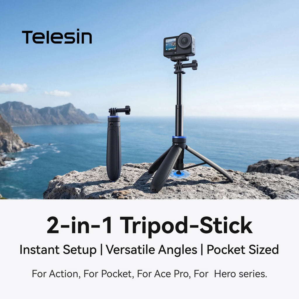 TELESIN Mini Quick Open Selfie Stick Tripod Aluminum alloy Stand for DJI Osmo GoPro Insta360 Action Camera Hand Grip Stand