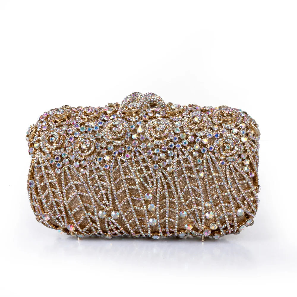 Full Stones Flower Party Box Clutch Purple/green Crystal Evening Bag Wedding Bridal Minaudiere Handbags Chain Women Bag