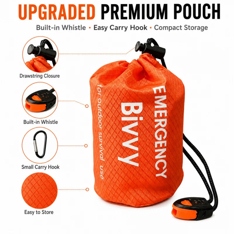2 Pack Emergency Sleeping Bag, PE Aluminum Film Bivy Sack With Premium Pouch, Whistle & Carry Hook For Camping Hiking Car