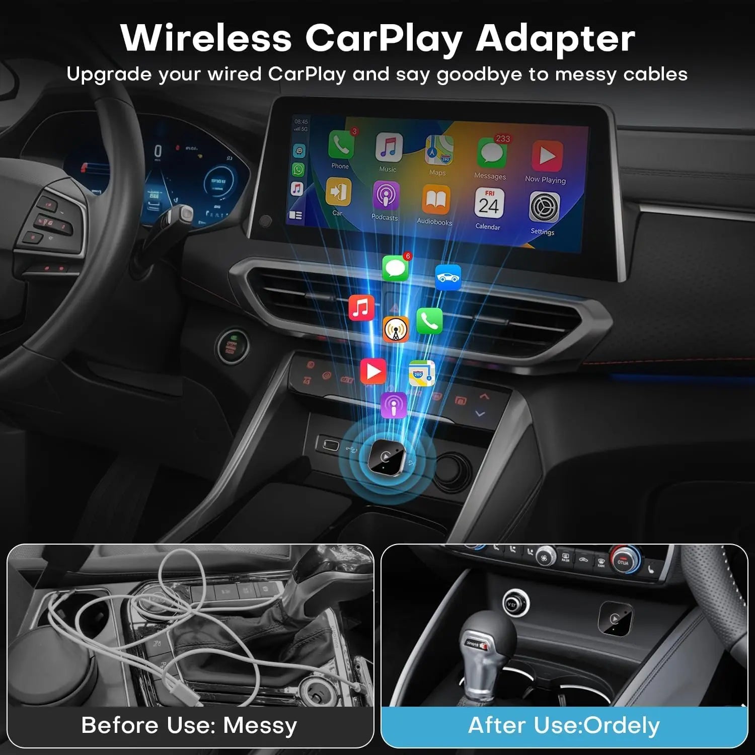 Wireless Carplay Adapter with Ultra-Mini USB Design for Apple CarPlay & Android Auto,Plug and Play, Fast Stable Connection