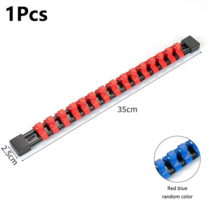 1Pcs 1/4" 3/8" 1/2" ABS Socket Organizer Universal Adjustable Socket Wrench Rail Holder Portable Red&Blue Organizer Home Tool