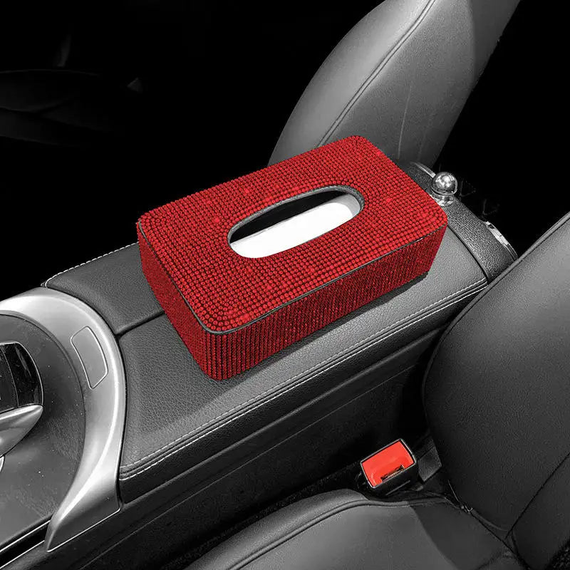 New Luxury Rhinestone Car Tissue Box Holder Block-type Tissue Box for Center Console Armrest Box Seat Back Bling Car Accessories
