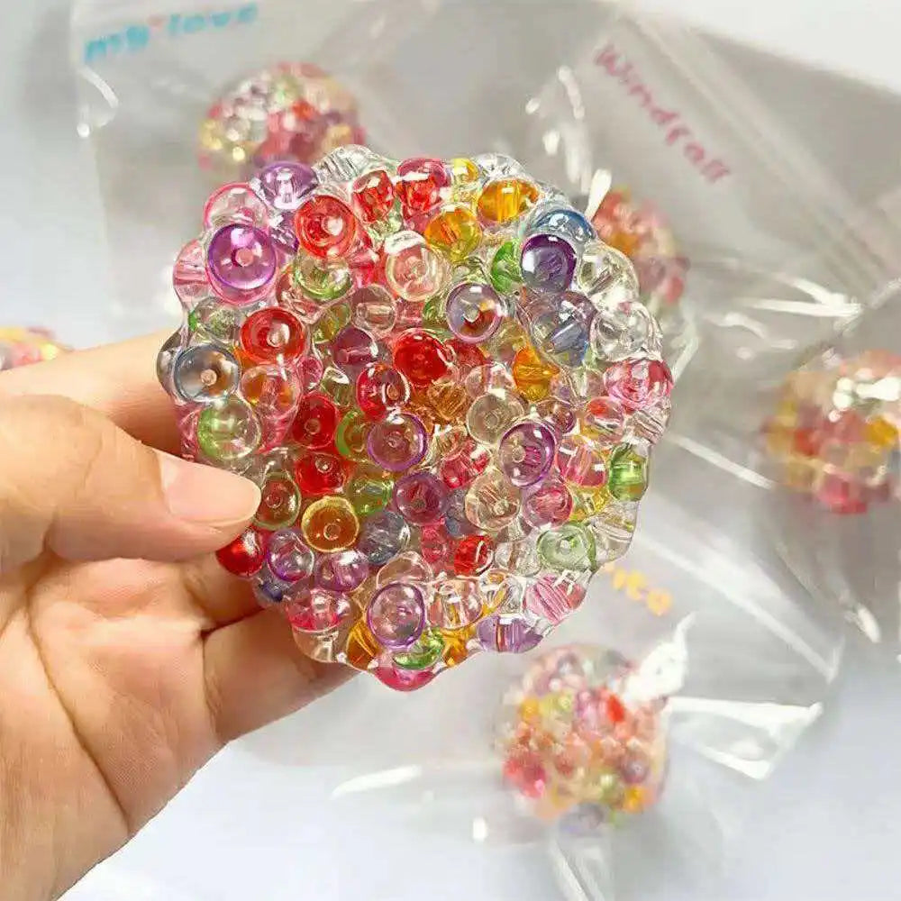 2026 New Creative Handmade Colorful Ice Cube Squishy Ball Beads Filled Crunchy Squeeze Decompression Fidget Toy Gift