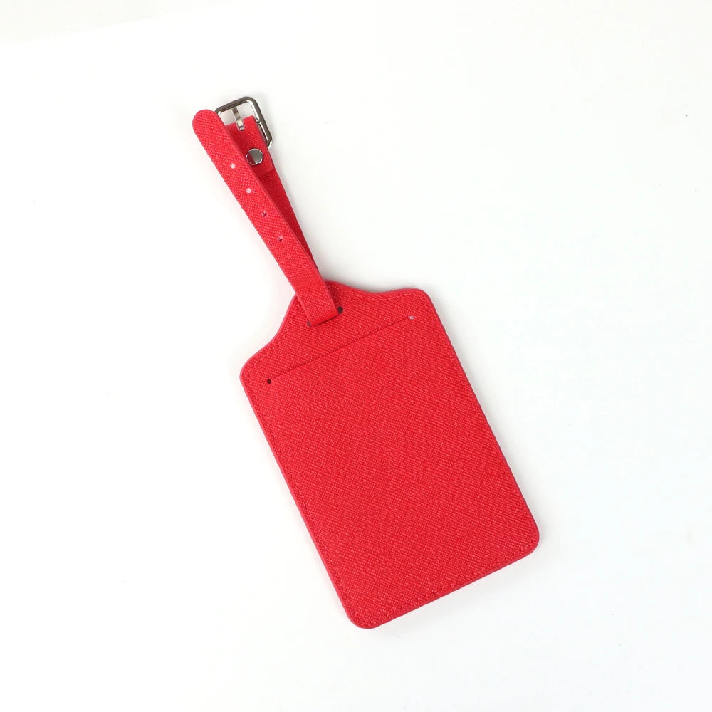 Customized name PU leather half-round luggage tag set with cross-patterned genuine leather travel case label pendant